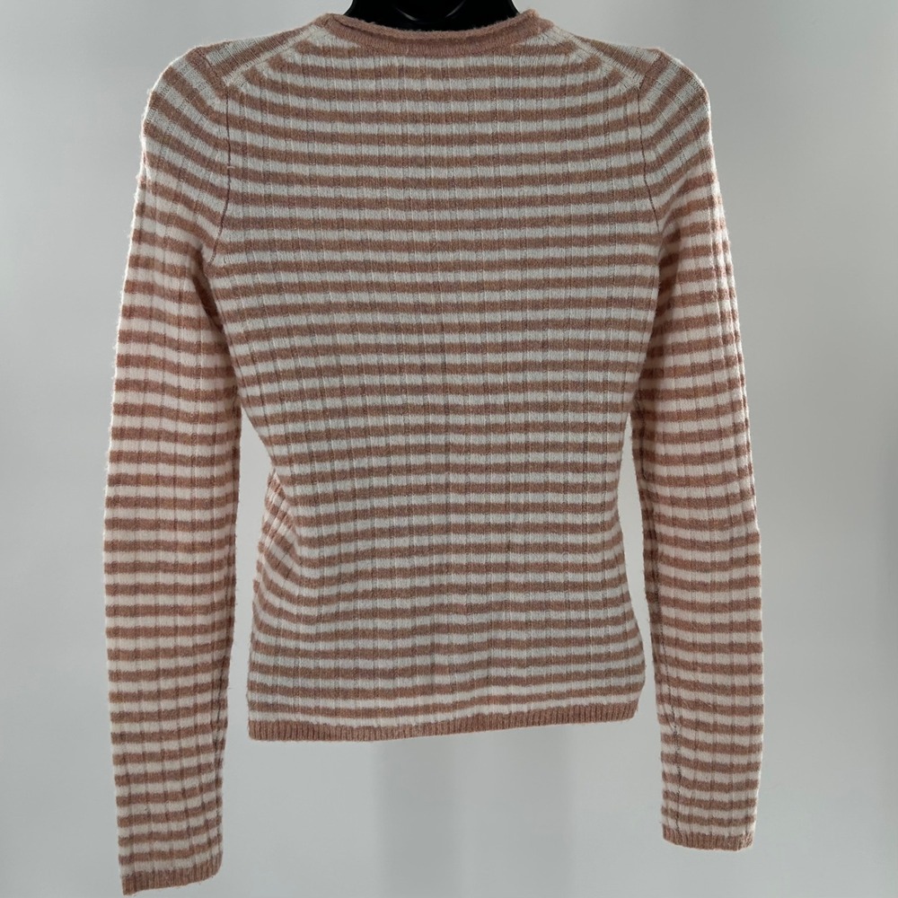 Madewell Womens Striped Ribbed Knit Long Sleeve Crew Neck Sweater‎ XXS Tan White - Picture 8 of 16